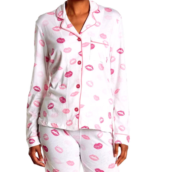 Cozy Zoe by Pj Salvage Women's Kiss Lips Printed Pajama Top Natural Large $30 - Picture 1 of 4